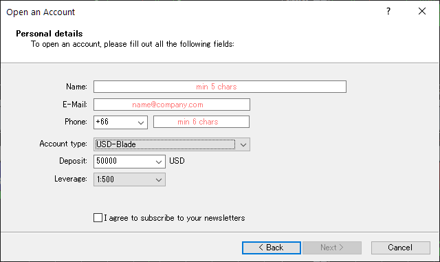 TitanFX demo account, account settings