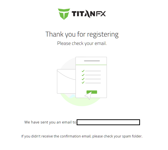TitanFX demo account, register complete