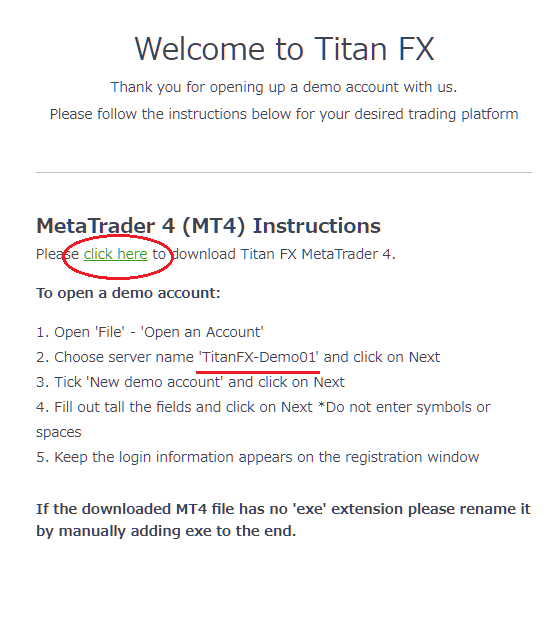 TitanFX demo account, email