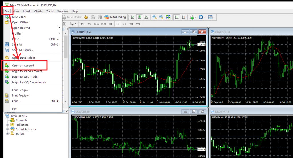 TitanFX demo account, open an account from MetaTrader