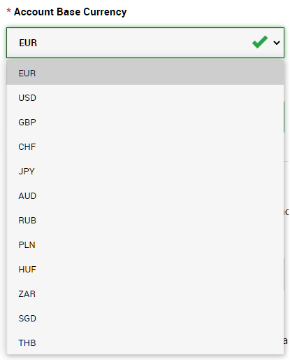 XM demo account, base currency