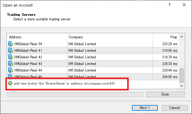 XM MT4/MT5, search server name