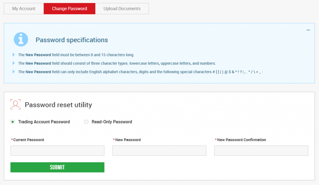 XM MT4/MT5, enter new password