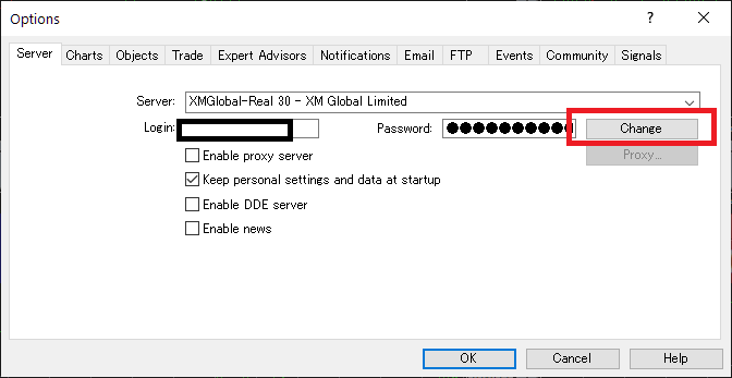 XM MT4/MT5, change password