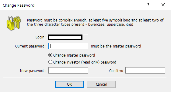 XM MT4/MT5, change password by MT4/MT5