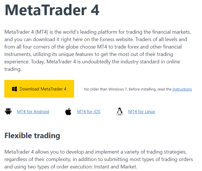 Exness download Meta Trader